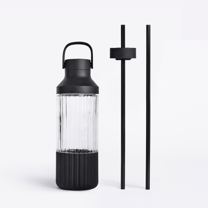 LuxePressKitchen Dual Cap Glass Hydration Bottle 25 oz Borosilicate Glass