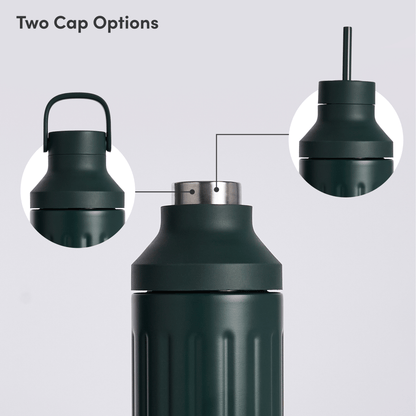 LuxePressKitchen Dual Cap Stainless Steel Hydration Bottle 22 oz Insulated Water Bottle
