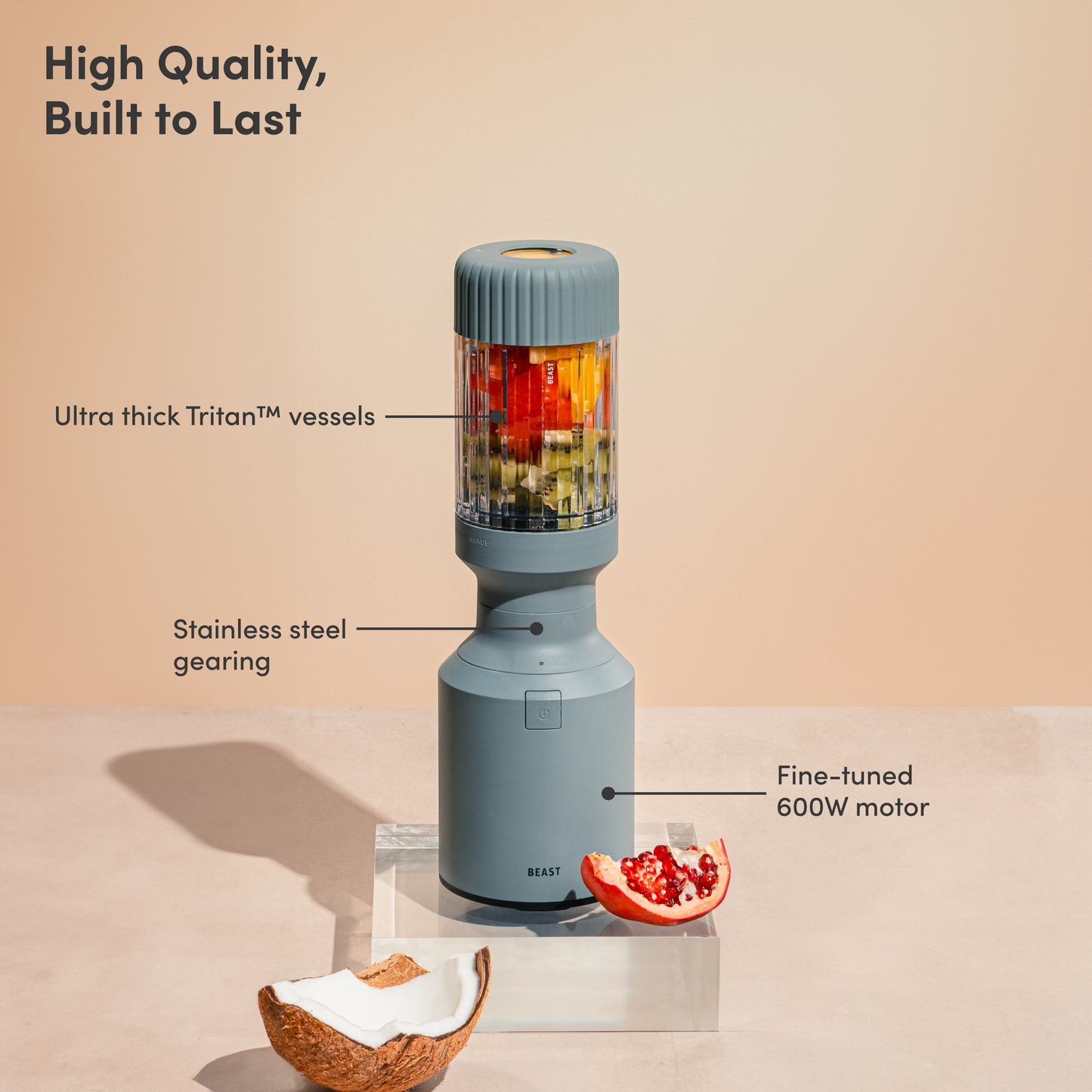 LuxePressKitchen Mini 600 Blender Compact Personal Blender with 600W Motor, 640mL Vessel, Straw Cap System