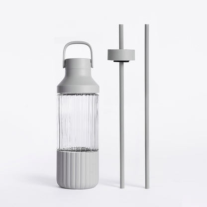 LuxePressKitchen Dual Cap Glass Hydration Bottle 25 oz Borosilicate Glass