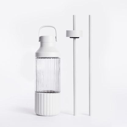 LuxePressKitchen Dual Cap Glass Hydration Bottle 25 oz Borosilicate Glass